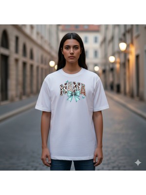 Etoile Studio Unisex %100 Pamuklu Oversize Grafik Baskılı Bisiklet Yaka Tişört Sevgili Kombini Mama