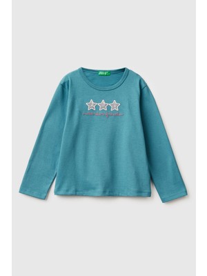 United Colors Of Benetton Mavi Kadın / Kız Kk_baskılı Payetli Regular Fit Uzun Kollu T-Shirt Model Kodu: ( 3ATNG10KZ2H6)