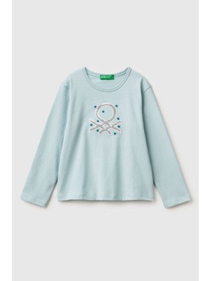 United Colors Of Benetton Su Yeşili Kadın / Kız Kk_baskılı Payetli Regular Fit Uzun Kollu T-Shirt Model Kodu: ( 3ATNG10KZ17H)