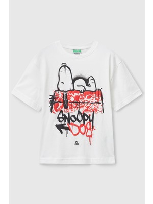 United Colors Of Benetton Beyaz Erkek Ej_çok Renkli Peanuts Baskılı Kolu Logo Etiketli Comfort Fit T-Shirt Model Kodu: ( 3X1SC10PN074)