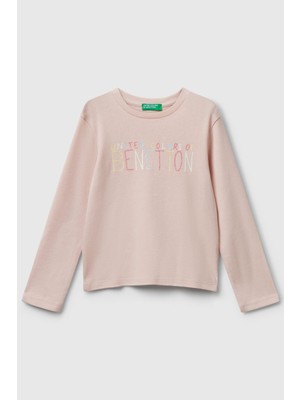 United Colors Of Benetton Toz Pembe Kadın / Kız Kk_önü Parıltılı Logo Baskılı Slim Fit Uzun Kollu T-Shirt Model Kodu: ( 3I9WG10JS12U)