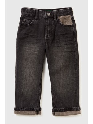 United Colors Of Benetton Gri Denim Erkek Ek_logo Işlemeli Kontrast Zikzak Detaylı Denim Pantolon Model Kodu: ( 4R76GE02U800)