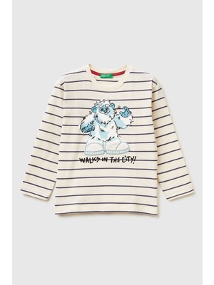 United Colors Of Benetton Mix Erkek Ek_çizgili Önü Baskılı Uzun Kollu T-Shirt Model Kodu: ( 3XVJG10KW904)