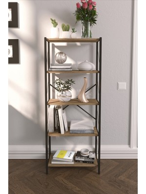 Dekozum VENÜS Metal Mobilya Ceviz Kitaplık 5 Raflı 150 cm