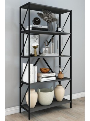 Dekozum Oscar Kitaplık Çalışma Odası Raf Dekoratif Çok Amaçlı Raf 150 cm Antrasit