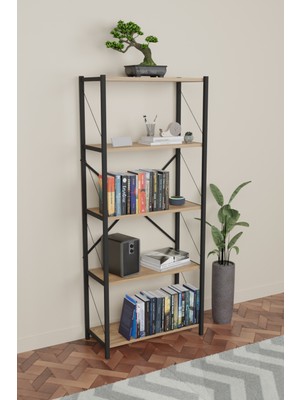 Dekozum Kitaplık 5 Raflı Ev Dosya Kitap Rafı Ceviz