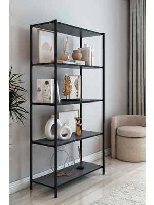 Dekozum Thor Kitaplık Çalışma Ofis Kitaplık Çok Amaçlı Dekoratif Raf 150X66 cm Antrasit