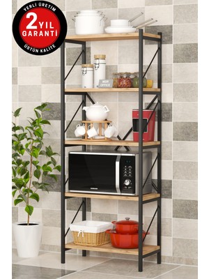 Dekozum 5 Raflı Metal Mutfak Düzenleyici Raf Metal 5 Raflı Kitaplık Mutfak Rafı Baharatlık Kahverengi