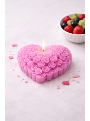 Likya Candle 2'li Kalp Şeklinde Pembe Gül Desenli Kokulu Romantik Dekoratif Mum