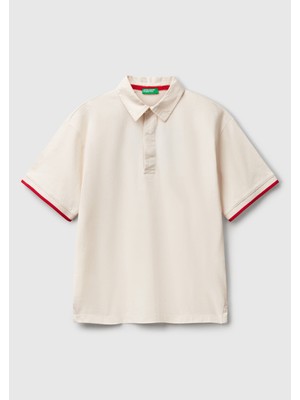 United Colors Of Benetton Ekru Erkek Ej Kk_işleme Detaylı Polo Yaka Rugby T-Shirt Model Kodu: ( 3MI5C301U0R2)