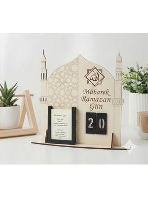 Allywood Dualı ve Hadisli Ahşap Ramazan Geri Sayım Takvimi + 6 X 8 cm ahsap kutu hediyeli ( rakamlar ve gunluk kartlar ürüne dahildir )