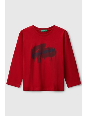 United Colors Of Benetton Kırmızı Erkek Ek_organik Pamuklu Önü Logo Baskılı Uzun Kollu T-Shirt Model Kodu: ( 3I1XG10JZKIRMIZI)