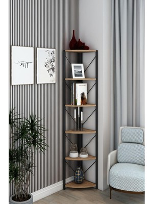 Dekozum 6 Raflı Metal Köşe Kitaplık Rafı Dekoratif Aksesuar Rafı 180 cm