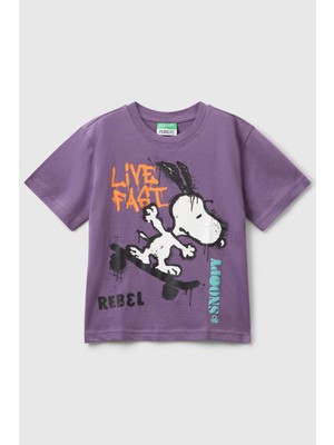 United Colors Of Benetton Mor Erkek Ek_önü Renkli Peanuts Baskılı T-Shirt Model Kodu: ( 3X1SG10JW1V4)