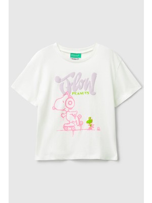 United Colors Of Benetton Beyaz Kadın / Kız Kk_önü Baskılı Logo Detaylı Ribana Yakalı T-Shirt Model Kodu: ( 3X1SG10JV074)