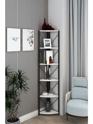 Dekozum 6 Raflı Metal Köşe Kitaplık Rafı Dekoratif Aksesuar Rafı 180 cm
