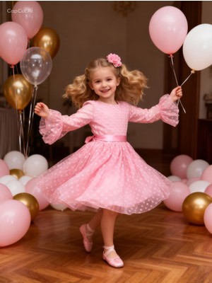 Lunas Tekstil Tokalı Puantyeli Kabarık Tüllü Elbise