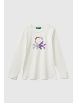 United Colors Of Benetton Beyaz Kadın / Kız Kj Uk_önü Parıltılı Logo Baskılı Regular Fit Uzun Kollu T-Shirt Model Kodu: ( 3I9WC10JR074)