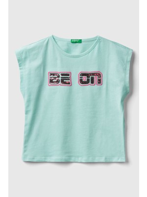 United Colors Of Benetton Mavi Mix Kadın / Kız Kj Kk_payetli Benetton Yazılı Yaz T-Shirt Model Kodu: ( 224P3I1XC10J80A7)