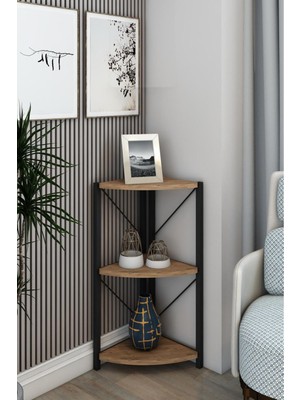 Dekozum Raflı Metal Köşe Kitaplık Rafı Dekoratif Aksesuar Rafı