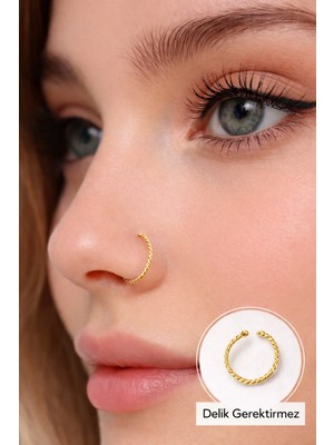 Sacce Scarves & Accessories Gold Renk 925 Ayar Geçirmeli Düz Burgu Halka Model Hızma