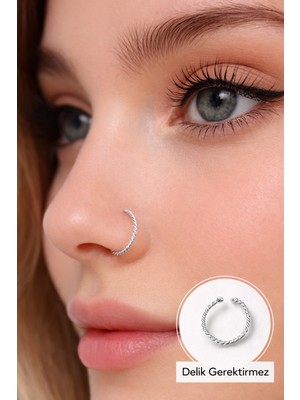 Sacce Scarves & Accessories 925 Ayar Gümüş Geçirmeli Düz Burgu Halka Model Hızma