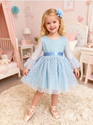 Lunas Tekstil Tokalı Puantyeli Kabarık Tüllü Elbise