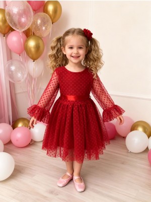 Lunas Tekstil Tokalı Puantyeli Kabarık Tüllü Elbise