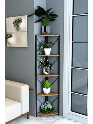 Dekozum 5 Raflı Metal Köşe Çiçeklik Saksılık Rafı Dekoratif Aksesuar Rafı