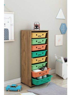 Dekozum Kids 8 Sepetli Gülenyüzlü Oyuncak Dolabı Oyuncak Organizeri Oyuncak Box