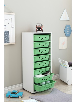 Dekozum Kids 8 Sepetli Gülenyüzlü Oyuncak Dolabı Oyuncak Organizeri Oyuncak Box