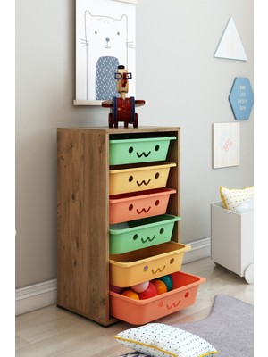 Dekozum Kids 6 Sepetli Çok Amaçlı Dolap, Mutfak Dolabı, Çocuk Oyuncak Dolabı, Oyuncak Organizer