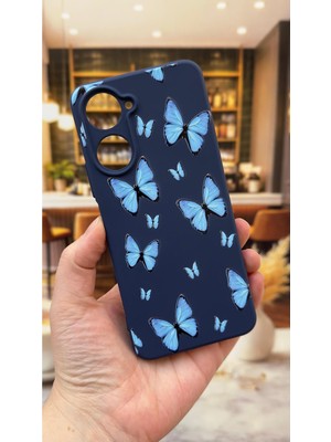Vip Case Realme 10 Uyumlu Mavi Kelebek Desenli Silikon Darbe Emici Klasik Korumalı Rubber Kılıf