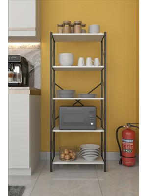 Dekozum Çok Amaçlı 5 Raflı Mutfak Dolabı Mikrodalga Fırın Rafı Malzeme Dolabı 180 cm