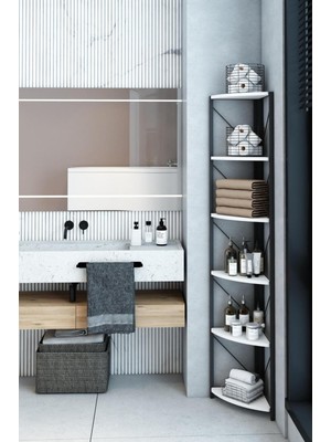 Dekozum 6 Raflı Köşe Metal Banyo Rafı Şampuanlık Deterjanlık Çok Amaçlı Raf 180 cm