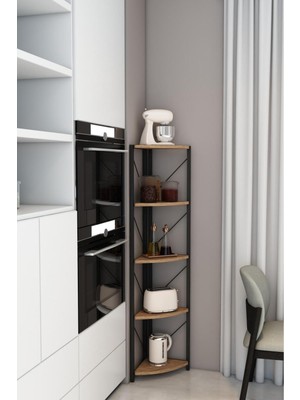 Dekozum 5 Raflı Metal Köşe Mutfak Rafı Dekoratif Aksesuar Rafı