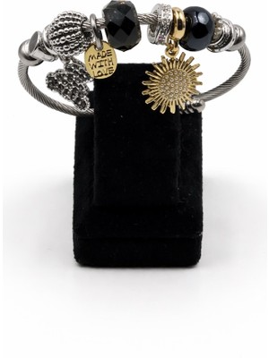 Pangu Güneş Figürü Detaylı Gümüş Renk Çelik Charm Bileklik