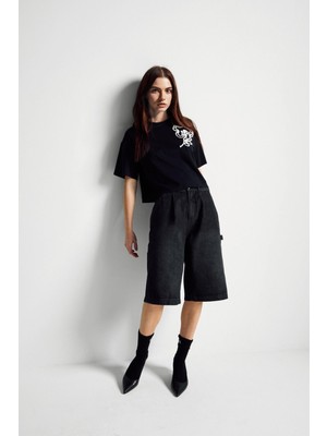 United Colors Of Benetton Siyah Kadın / Kız Kdn_koton Karışımlı Çiçek Aplikeli T-Shirt Model Kodu: ( 343WD10BJ100)