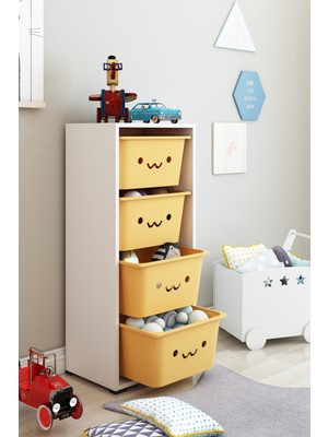 Dekozum Kids 4 Large Güleryüz Sepetli Oyuncak Dolabı Oyuncak Kutusu Box