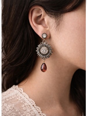 Miruva Model Taşlı Vintage Çiçekli Kadın Küpe | Otantik Sallantılı Küpe