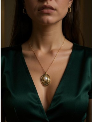 Ezgiarslanatalier Çelik Incili Gold Sarmal Kolye