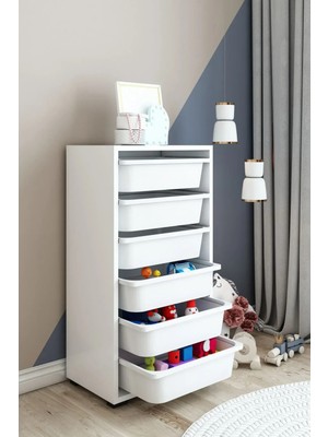 Dekozum Kids 6 Sepetli Oyuncak Dolabı Organizer Saklama Depolama Box Beyaz-Beyaz
