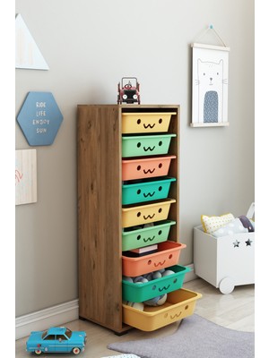 Dekozum Kids 9 Sepetli Gülücüklü Dolap Oyuncak Dolabı Çok Amaçlı Mutfak Banyo Kiler Dolabı Atlantikçam