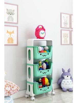 Dekozum 3 Katlı Oyuncak Dolabı, Oyuncak Organizeri, Sepetli Oyuncak Dolabı