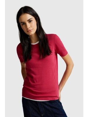 United Colors Of Benetton Fuşya Kadın / Kız BN_%100 Koton Basic Kısa Kollu Bisiklet Yaka T-Shirt Model Kodu: ( 3GA2E16A0FUŞYA)