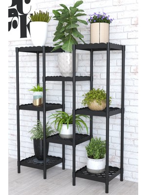 Dekozum Papatya Moblen 8 Raflı Dekoratif Amaçlı Ayaklı Saksılık Çiçeklik  Saksı Standı Siyah