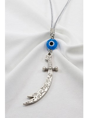 Biuti Yassı Cam Nazar Boncuklu Desenli Zülfikar Kılıcı Araba Dikiz Ayna Süsü, Yeni Araba Hediyesi