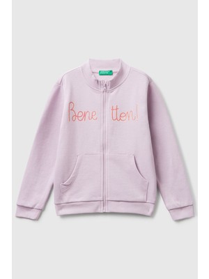 United Colors Of Benetton Lila Kadın / Kız Kk_simli Logo Baskılı Fermuarlı Ribanalı Regular Fit Sweatshirt Model Kodu: ( 3J70G503ULİLA)