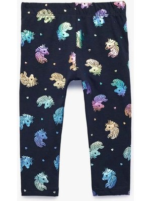 Koton Unicorn Baskılı Lacivert Kız Bebek Tayt 6SMG40023AK