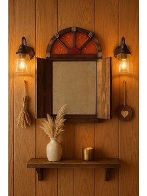 Lebron Vintage Ahşap Kapaklı Ayna 40X25 cm